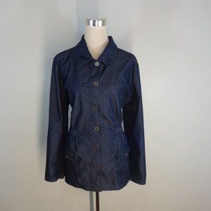 D & CO Women's Denim Jacket Cinch Waist Button Front Dark Wash sz L